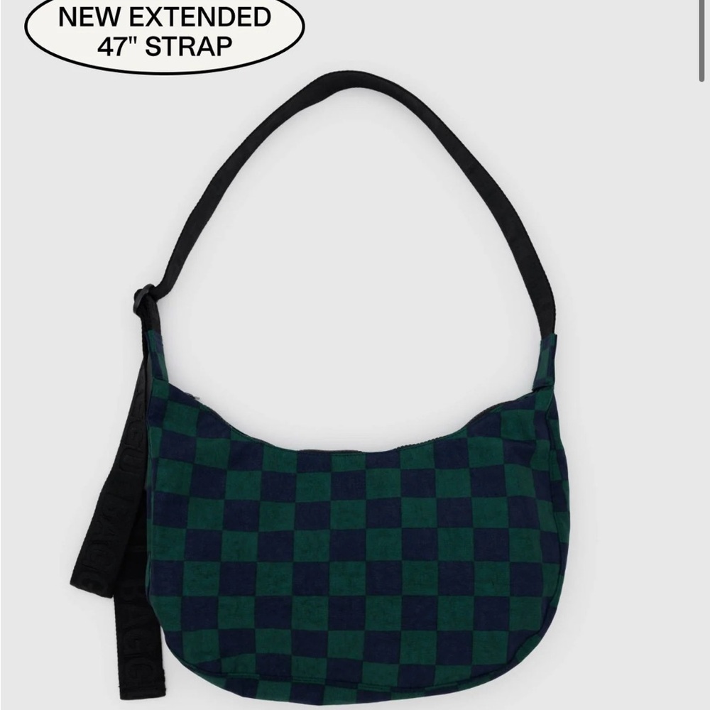 BAGGU medium nylon crescent bag in navy green check! New release with tags!!